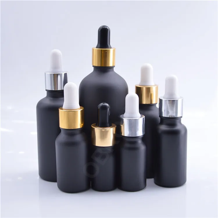 10ml 15ml 30ml 50ml 100ml Matte Black Glass Dropper Bottles With Gold