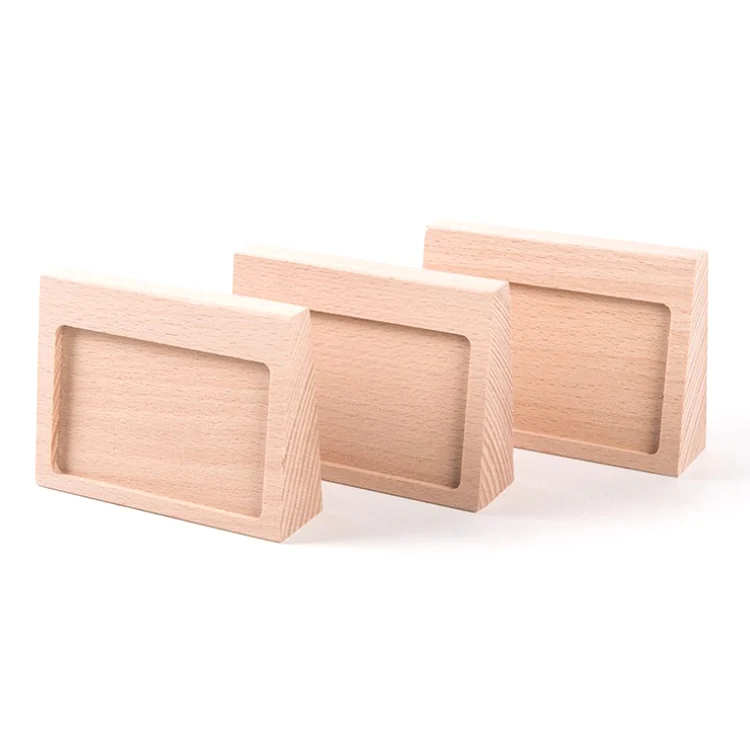 Wood Tabletop Card Display Rack Wooden Base Sign Holder Price Tag