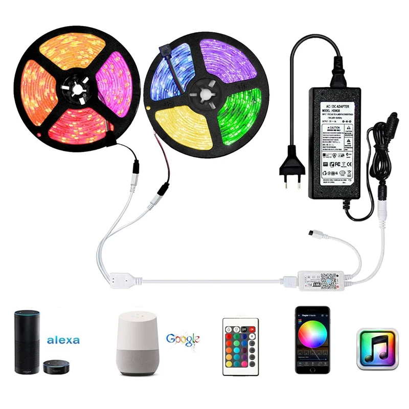16.4ft 300LEDs Color Changing RGB Music LED Light Strip 5050 LED Tape Lights LED Rope Light with Remote for Home Kitchen Bed TV