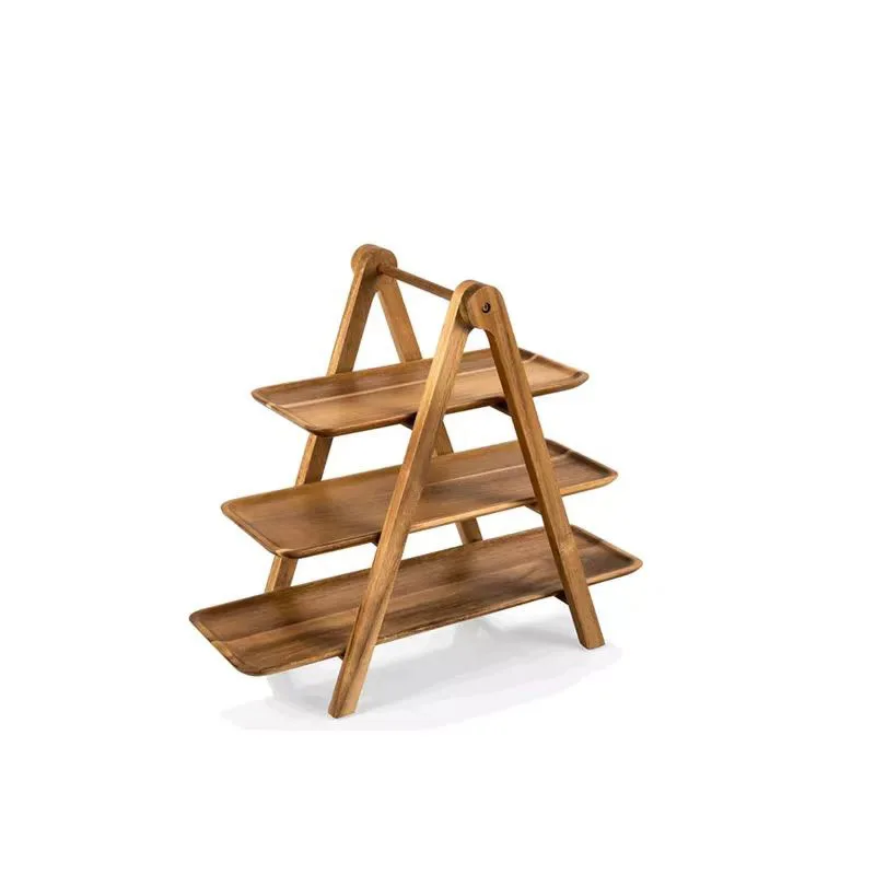 3 Layer Acacia Wooden Cake Stand Tabletop Centerpiece Serving Tray