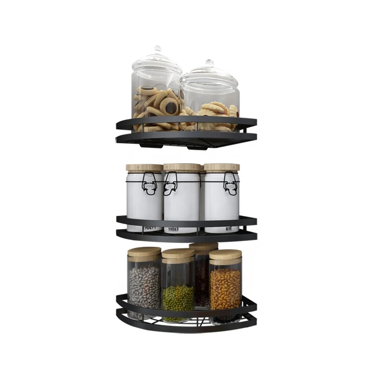 
New stainless steel corner spice rack wall-mounted black spice rack kitchen triangle suspension rack 