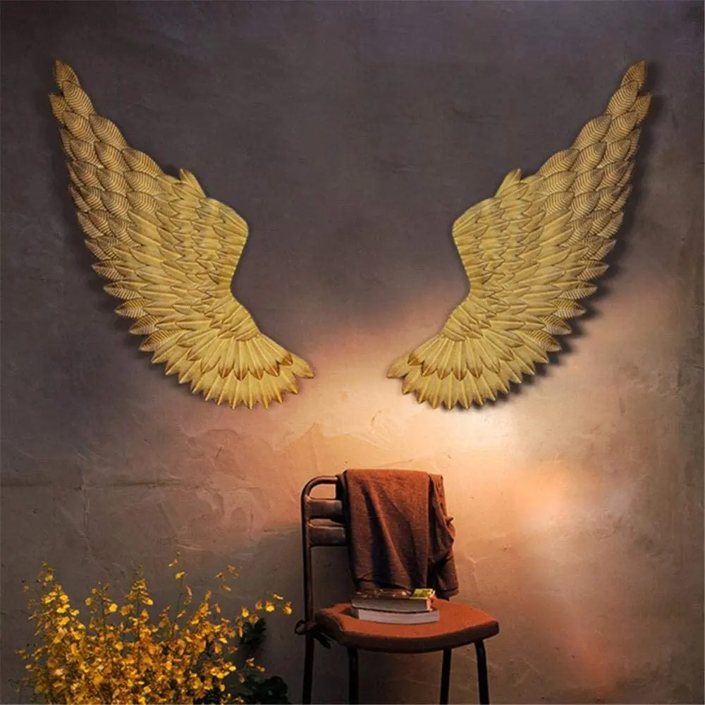 no logo Angel Wings Industrial Style Wall Decoration Single Chip: 27 × 65CM Retro Iron Decoration in Bar Restaurant 