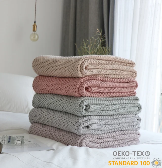 product coarse needle cotton outdoor thick knitted blanket throw for extra large picnic  outdoor blanket kew-56