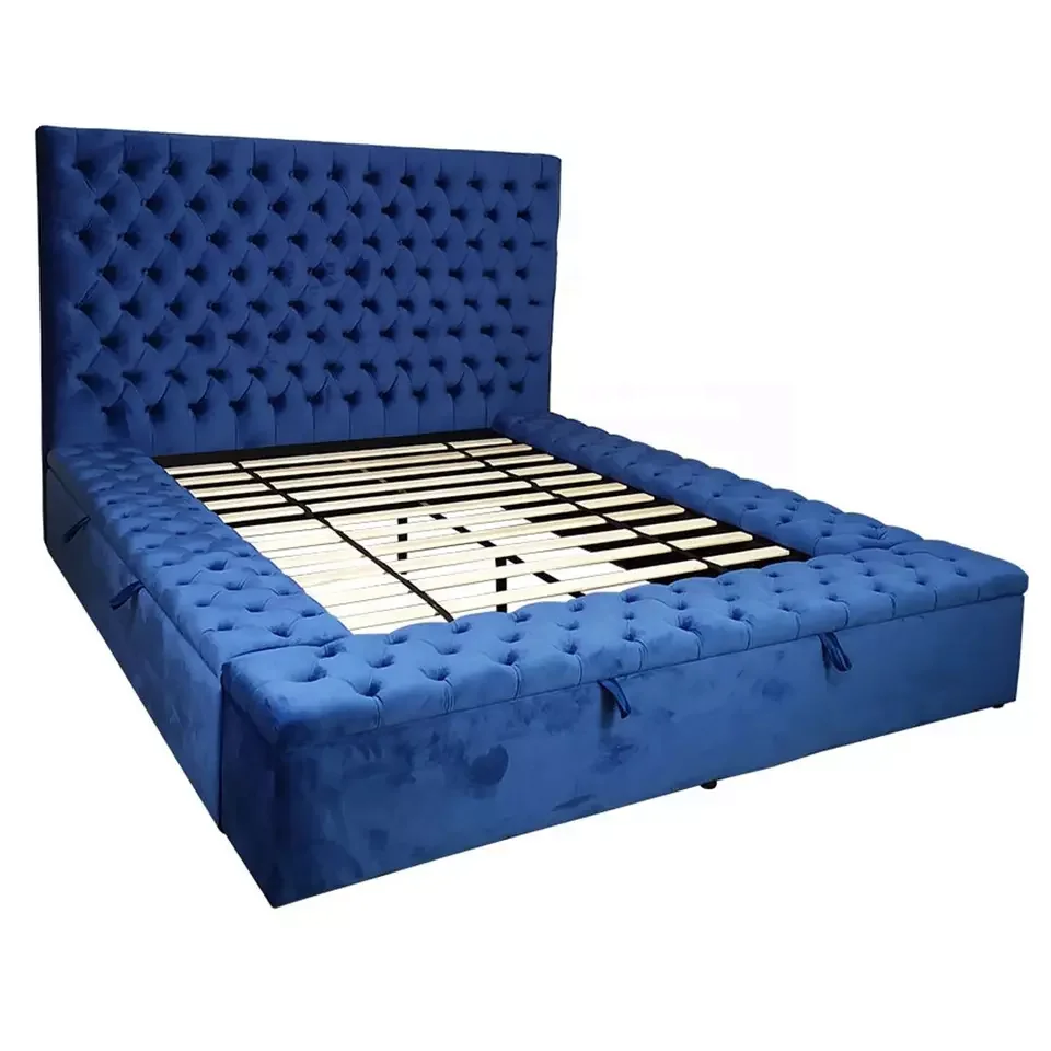 Bed Frame Tufted Chesterfield Storage Wooden Queen Size Velvet Bed ...