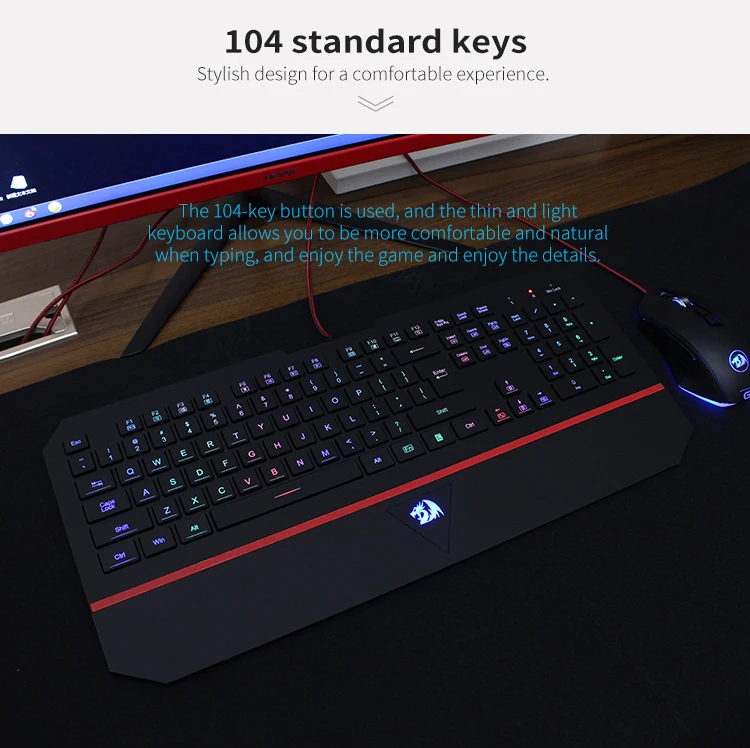 Factory Price Redragon K502 RGB LED Backlit 104 Keys USB Wired Computer Desktop Gaming keyboard
