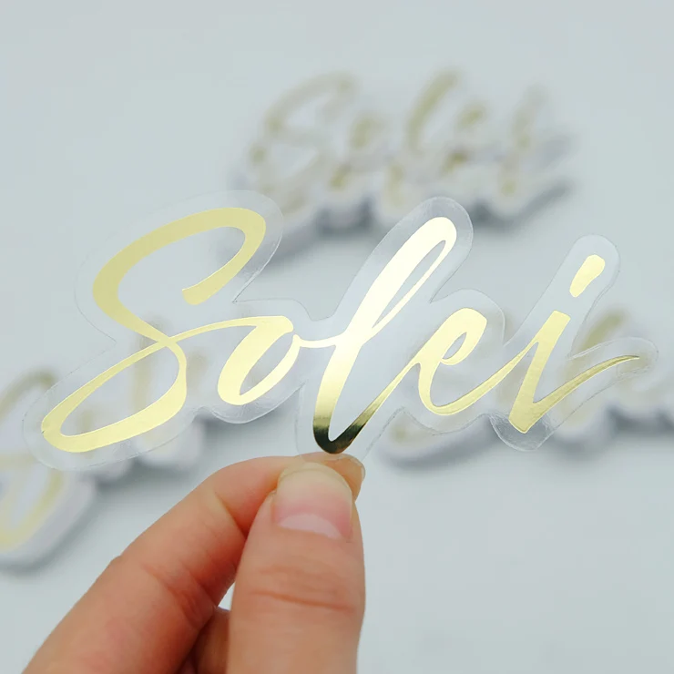 
Custom Printed Gold Foil Logo Die Cut Transparent Vinyl Stickers 