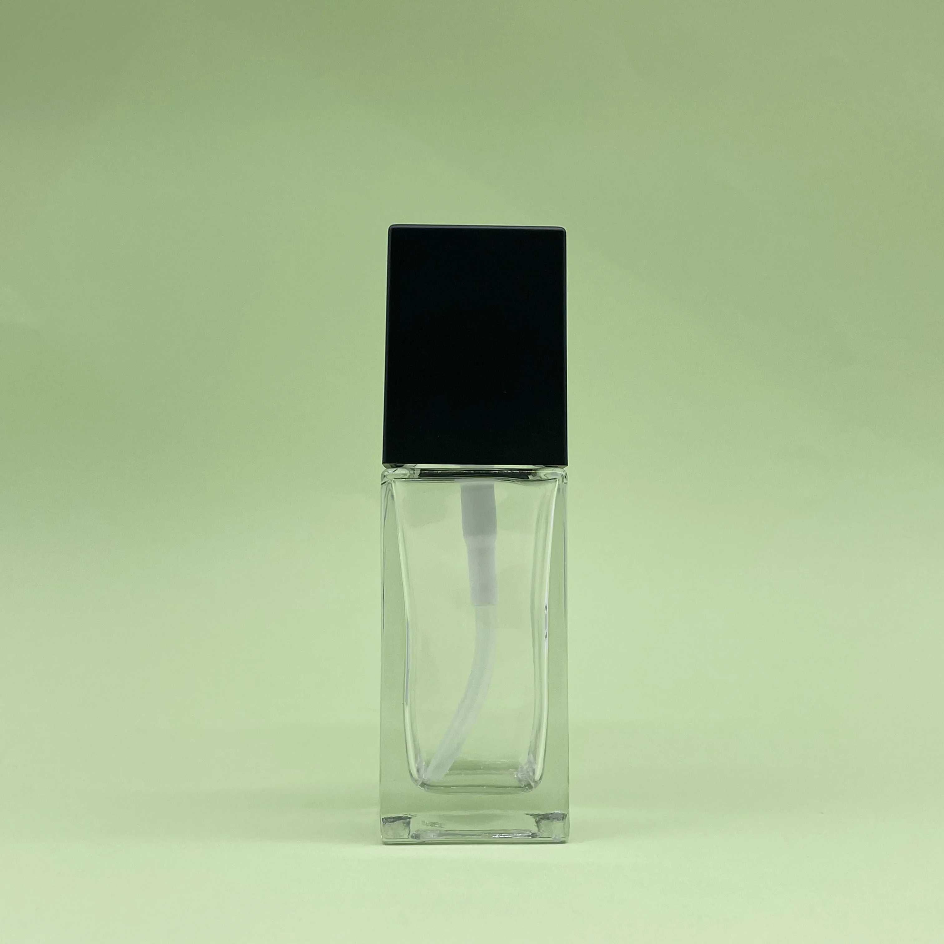 product 30ml square shaped transparent thick bottom glass lotion bottle with black plastic cap lotion foundation skin care serum bottle-25