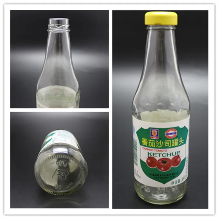 pabrik shanghai 380ml tutup logam botol saus kaca untuk ketup