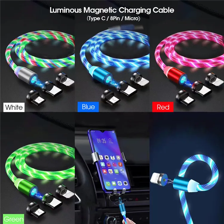 Led Usb Cable Flowing Streamer Magnetic Charging Cable A Micro Usb Type C Pin In