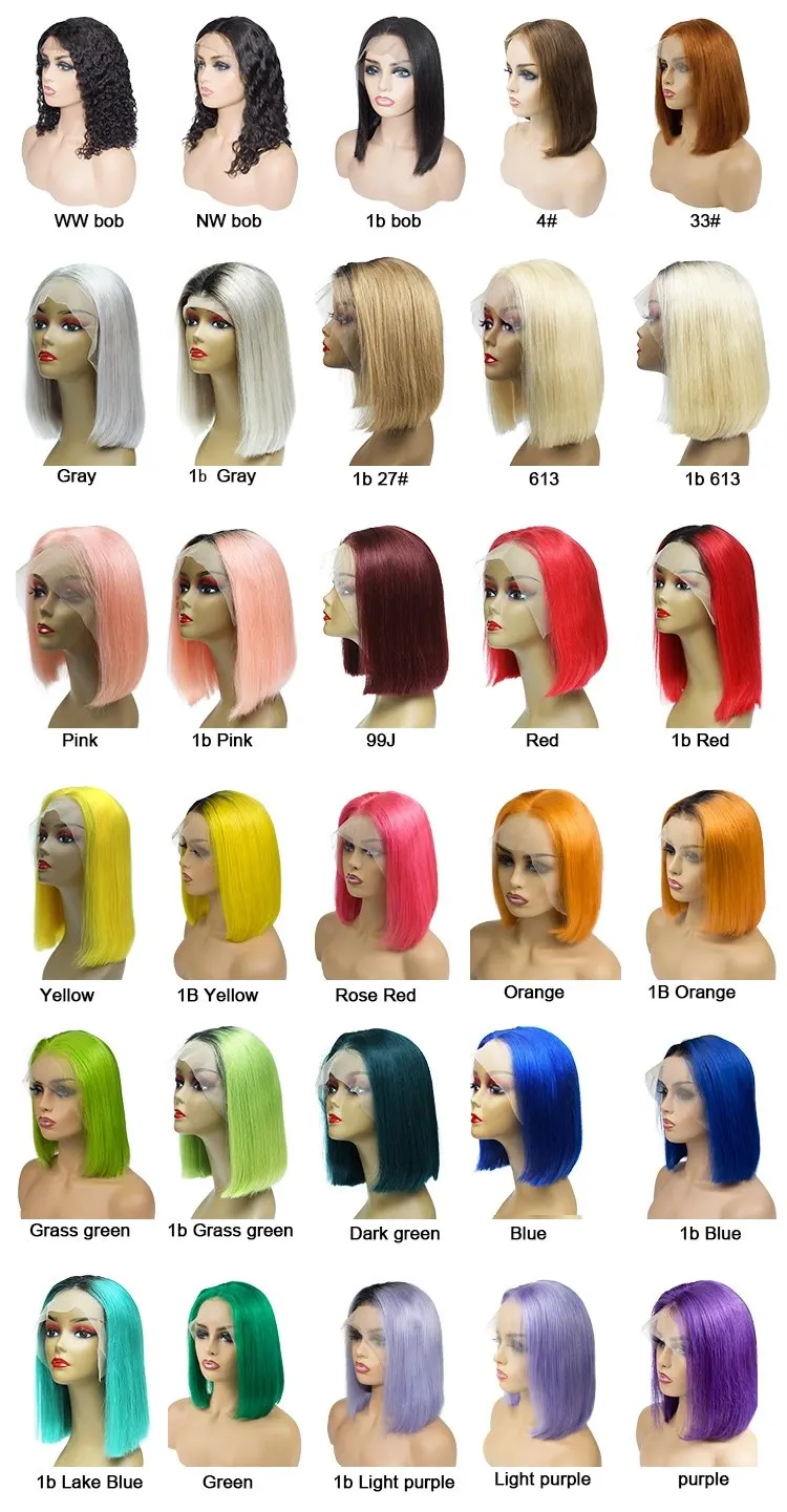 Pelucas de cabello humano con frente de encaje Bob corto 13x4 Pelucas de cabello virgen de colores Pre desplumadas 613 Rubio Rojo Rosa Azul Naranja Amarillo Pelucas de cabello.jpg