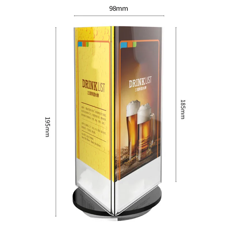 Rotating Clear Acrylic Menu Holder Table Tent Restaurant Bar Cafe Table