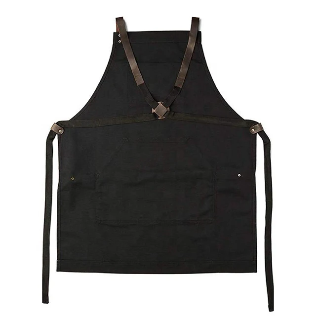 Sunyue Working Apron Black Waxed Canvas With Cross Straps Adjustable