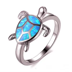 Summer Best Selling Ocean Style Tortoise Turtle Ring Blue Opal Turtle Ring For Unisex Women Men