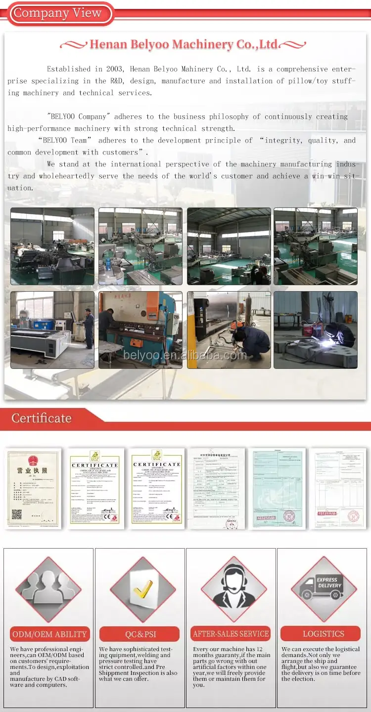 BelYoo Supply Automatic Micro fibre cotton pillow filling machine line prices