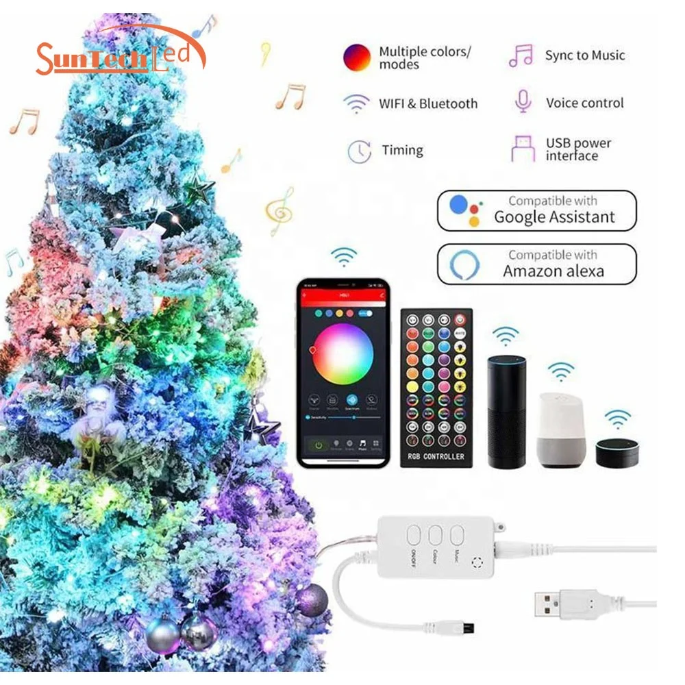 twinkly smart christmas tree lights controlled by tuya wifi controller  5m  10m colourful  xmas lights  led string