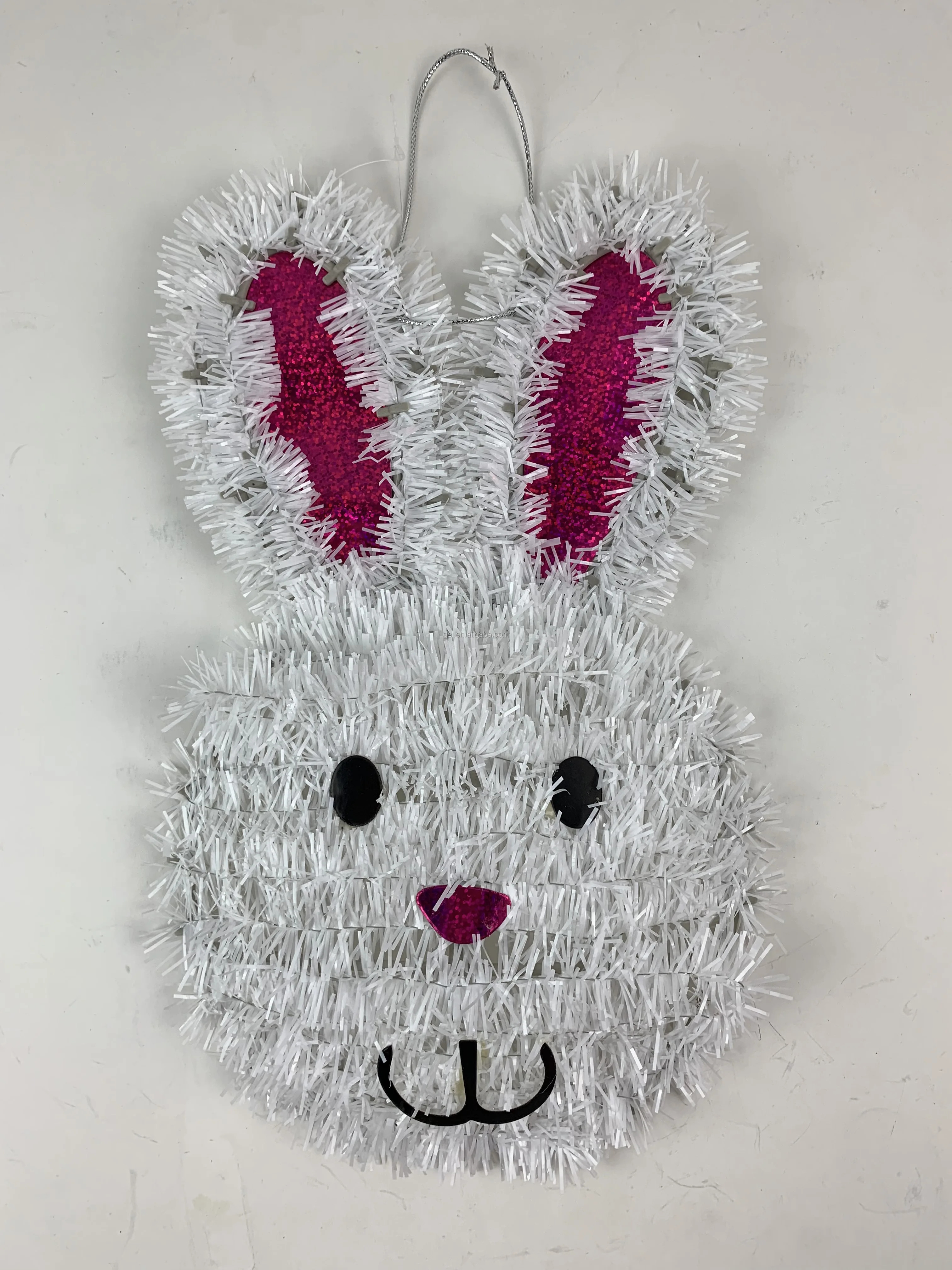 3 x White Easter Bunny Full Weave Tinsel Decoration