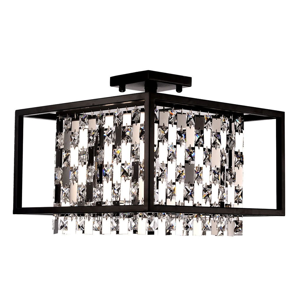 rectangular modern black chandelier crystal pendent light