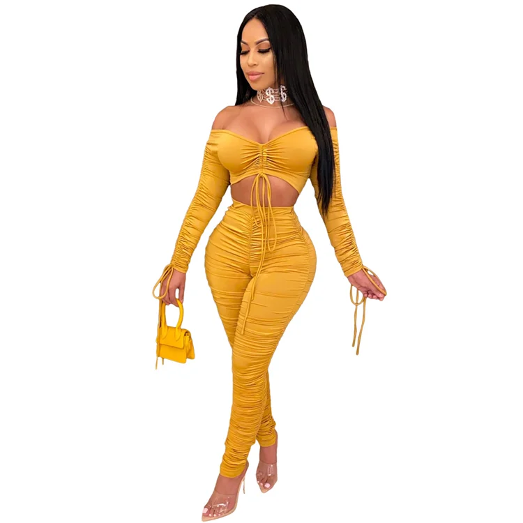 Sexy Lady Party 2 Pcs Outfits Chest Wrap Pants Stacked Solid Color Summer Women Clothing Two Piece Set