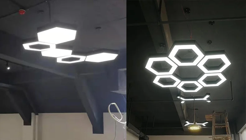 product hexagonal honeycomb pendant light led creative irregular shape office gym mall supermarket lighting fixture-15