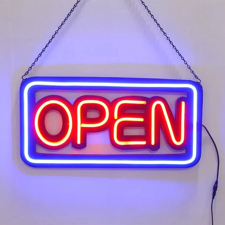 Neon Open Sign Store Business Bright Light Display Large Big Shop Blue ...