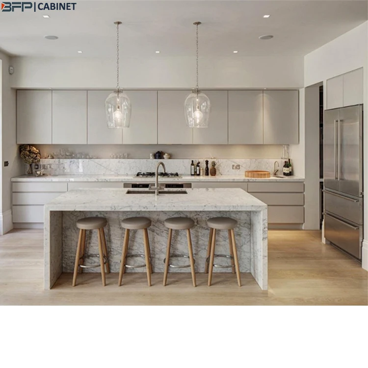 Modern Matt 2 Pac Light Grey Kitchen Cabinet With Granite