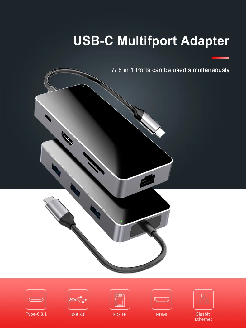 2019 New Design USB Hub Type C 7 in 1USB Adapter For MacBook Air