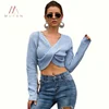 2019 Autumn Winter New Casual Ladies Knitted V Neck Short Sweater Pullovers