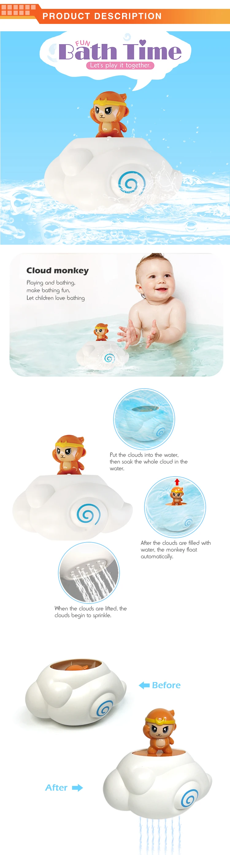 2020 New item monkey styling funny bathroom bathtub floating baby bath toys