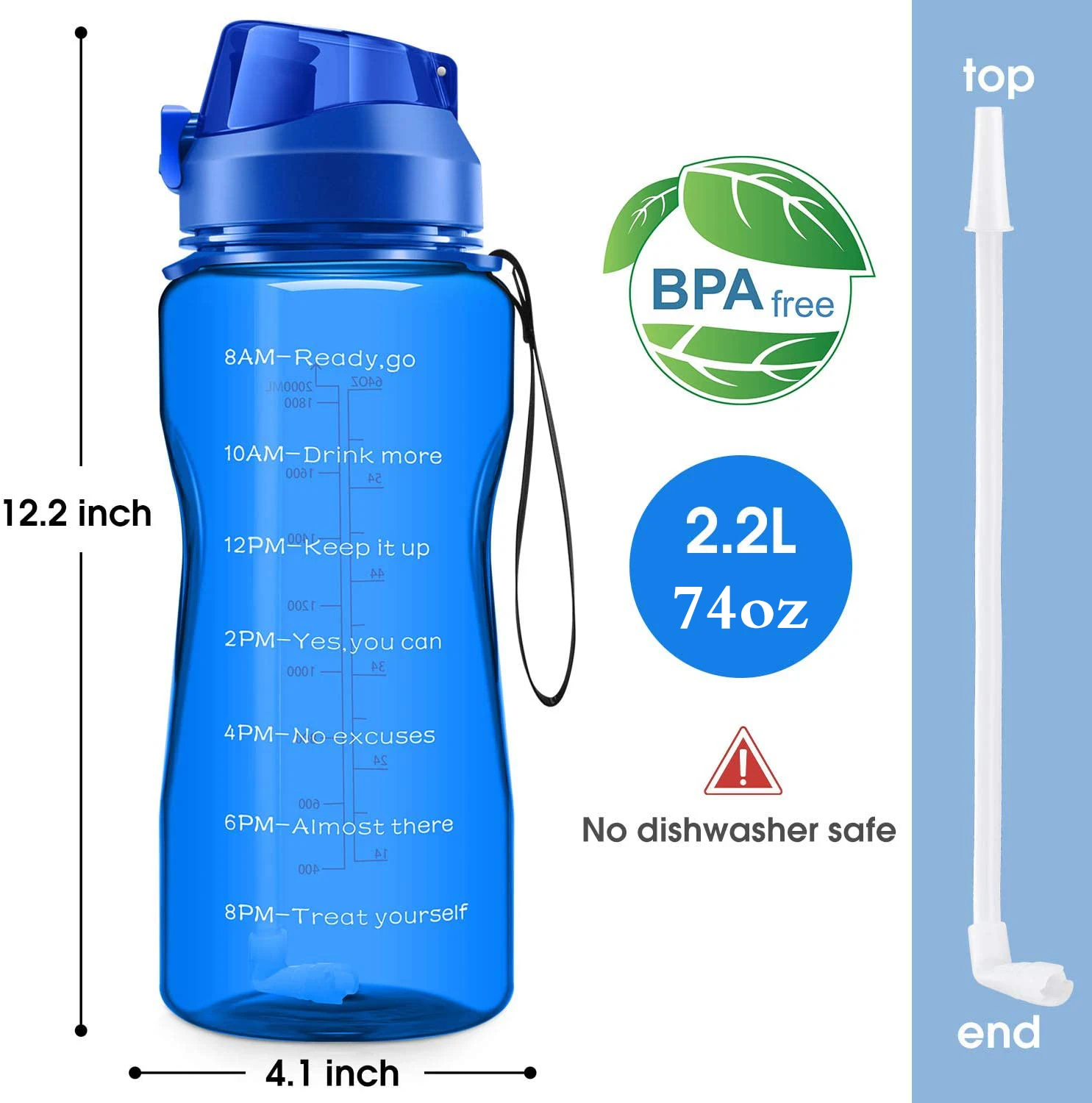 4aminla Motivational Water Bottle 22l64oz Half Gallon Jug With Straw And Time Marker Large 5535