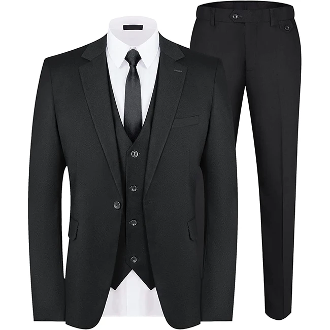 Mens 3 Pieces Suit Slim Fit One Button Business Wedding Party Solid