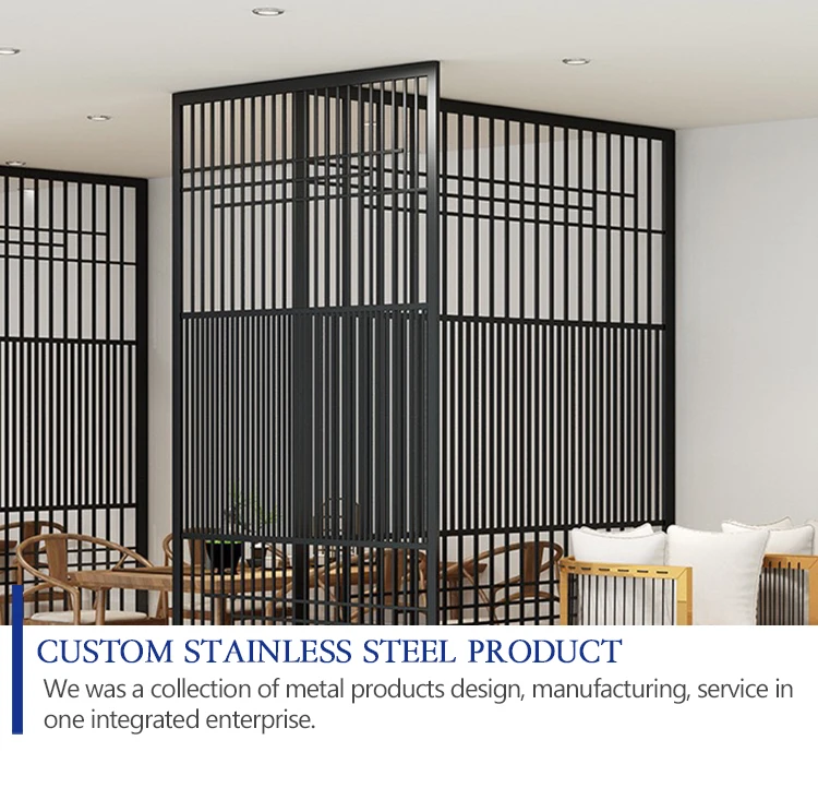 Customized decorative stainless steel black metal living room partition screen hotel restaurant free standing room divider