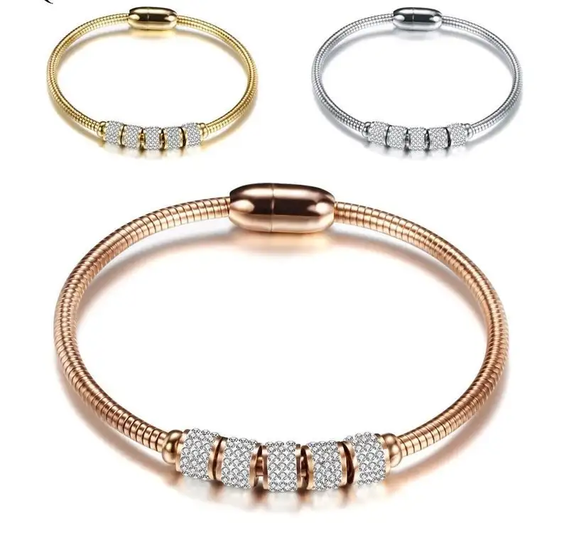 High Quality Stainless Steel Crystal Jewelry, Diamond Rose Gold, Steel and Gold Plated Delicate Bracelet