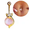 Wish Hotsale Shinny Animal Drop Body Piercing Belly Button Ring Crystal Opal Fox Piercing Ring Dangle Reverse Navel Bars