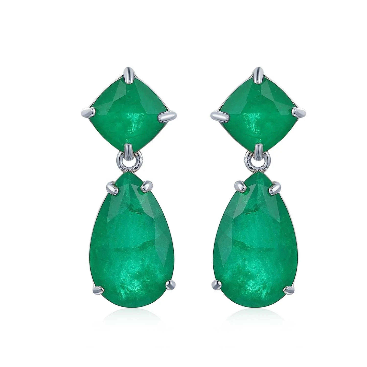 Customized Party Jewellery 925 Sterling Silver Big Green Gemstone Emerald Stone Tear Drop Earrings Jewelry Women