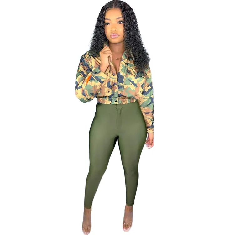 C0548 winter Clothes women camouflage long sleeves two piece outfits set for women two piece pant set christmas