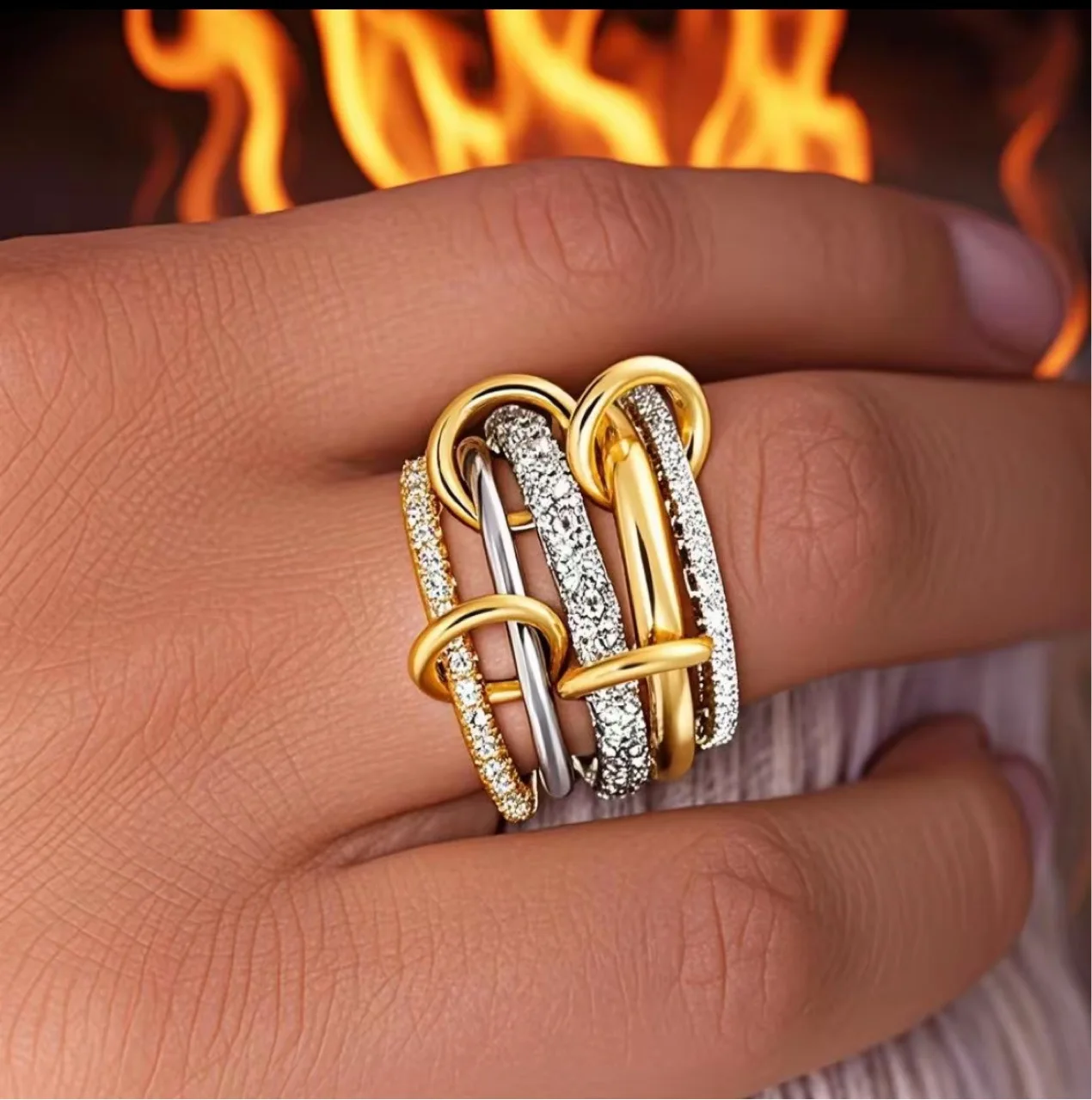 Cross-Border Two-Color Multi-Element Stainless Steel Ring Trendy ...