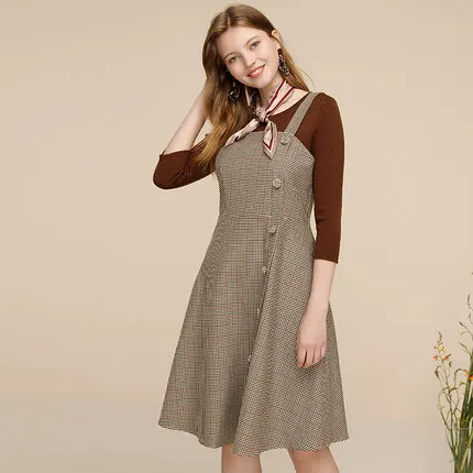 Zdorzi 2020 Autumn and Winter new arrival vintage style plaid dress high waist slim fit halter dress for women