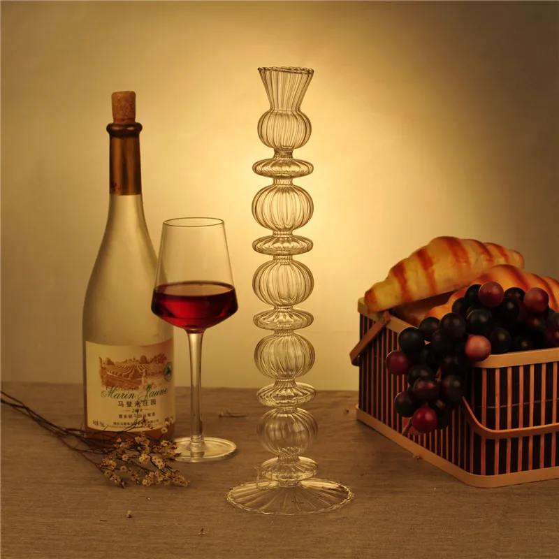 Wholesales clear glass candlestick borosilicate candle holder home decoration