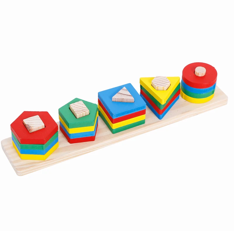 Wooden Geometric Blocks For Shape Sorter Cognitive And Matching Wooden