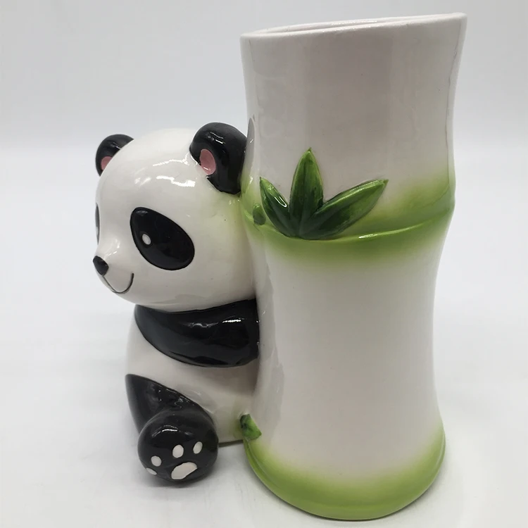 Small Cute Acrylic Pen Markers Bamboo Ceramic Panda Pen Holder