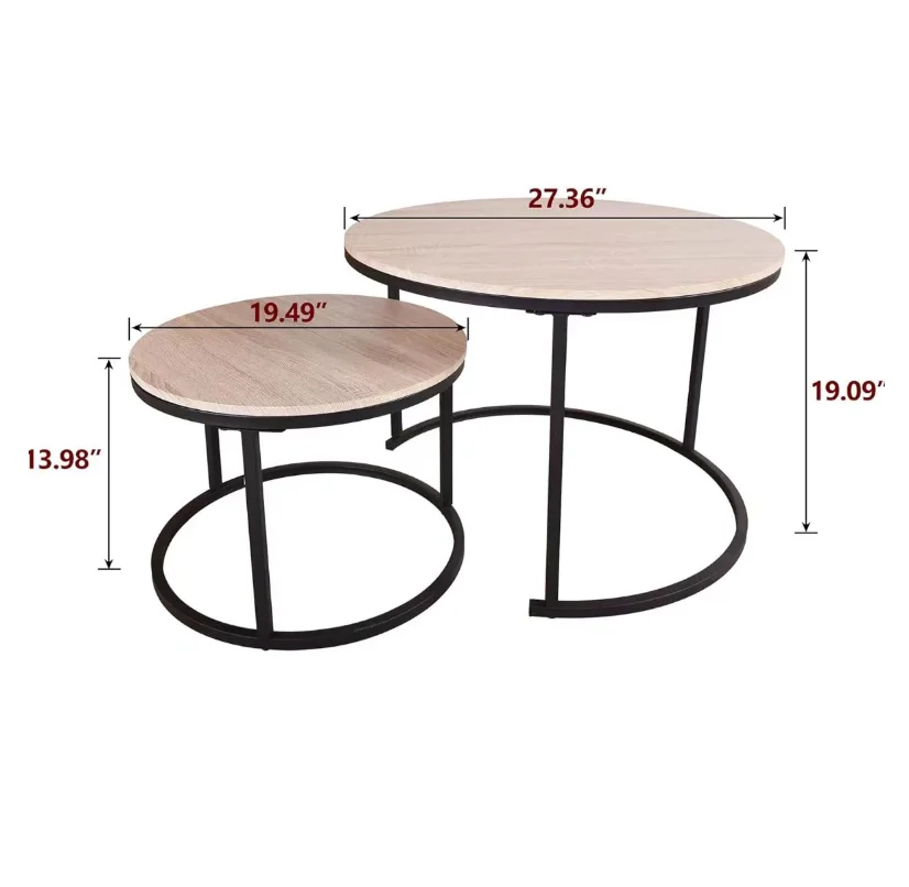Modern Black Wood Coffee Table Set Round Side Table Home Furniture