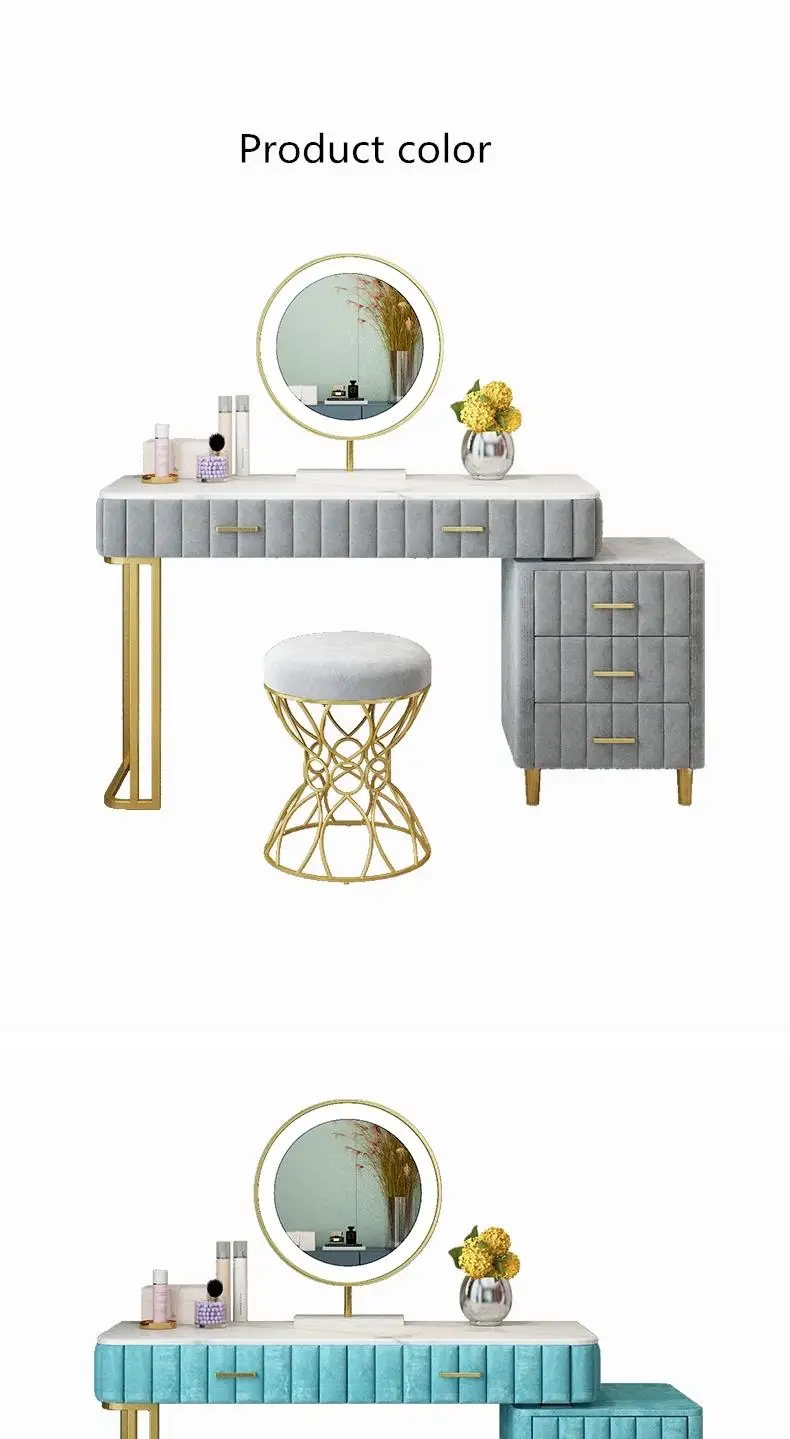 Nordic simple light luxury bedroom dresser storage cabinet dressing table girl makeup table with LED mirror and cabinet