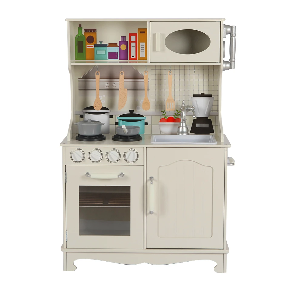 Wooden Pretend Play Kitchen Set For Kids Toddlers With Electric Hob,And