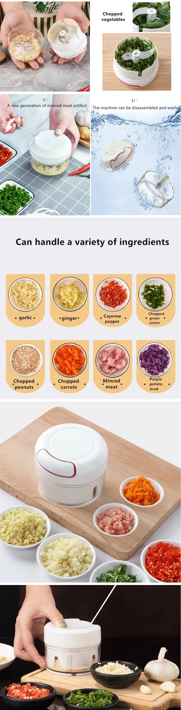 Kitchen Small Home Appliance Manual Food Chopper Mini Garlic Vegetable