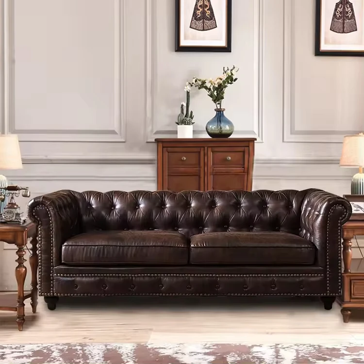 Design Chesterfield Brown Faux Leather Tufted Sofa 2 Seater Loveseat ...