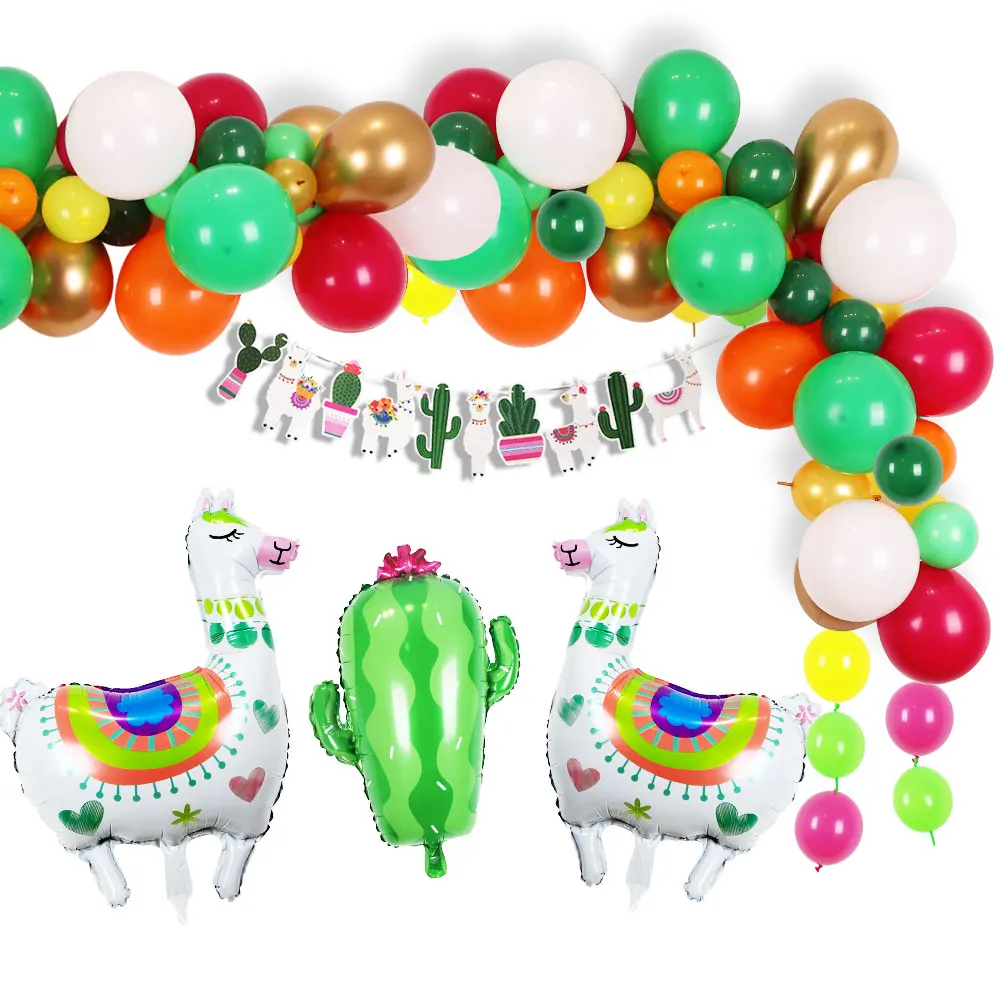 Birthday Party Decorations with Large Llama Cactus Foil Balloons Latex Balloons Happy Birthday Banner for Baby Shower Home Decor Cupcake Topper Llama Party Supplies 