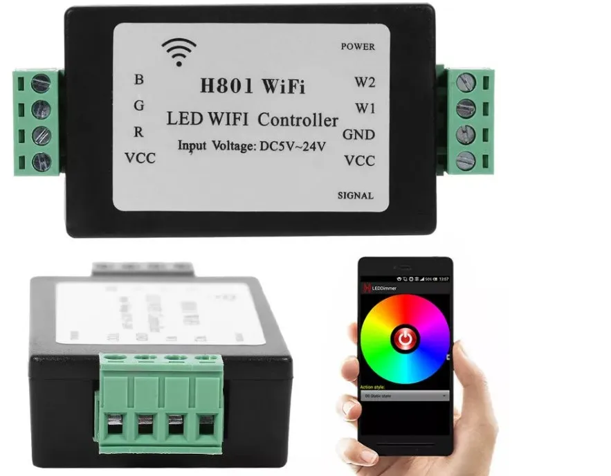 RGBW LED WIFI controller;RGBW WiFi LED H801 Controller;DC5-24V input;4CH*4A output