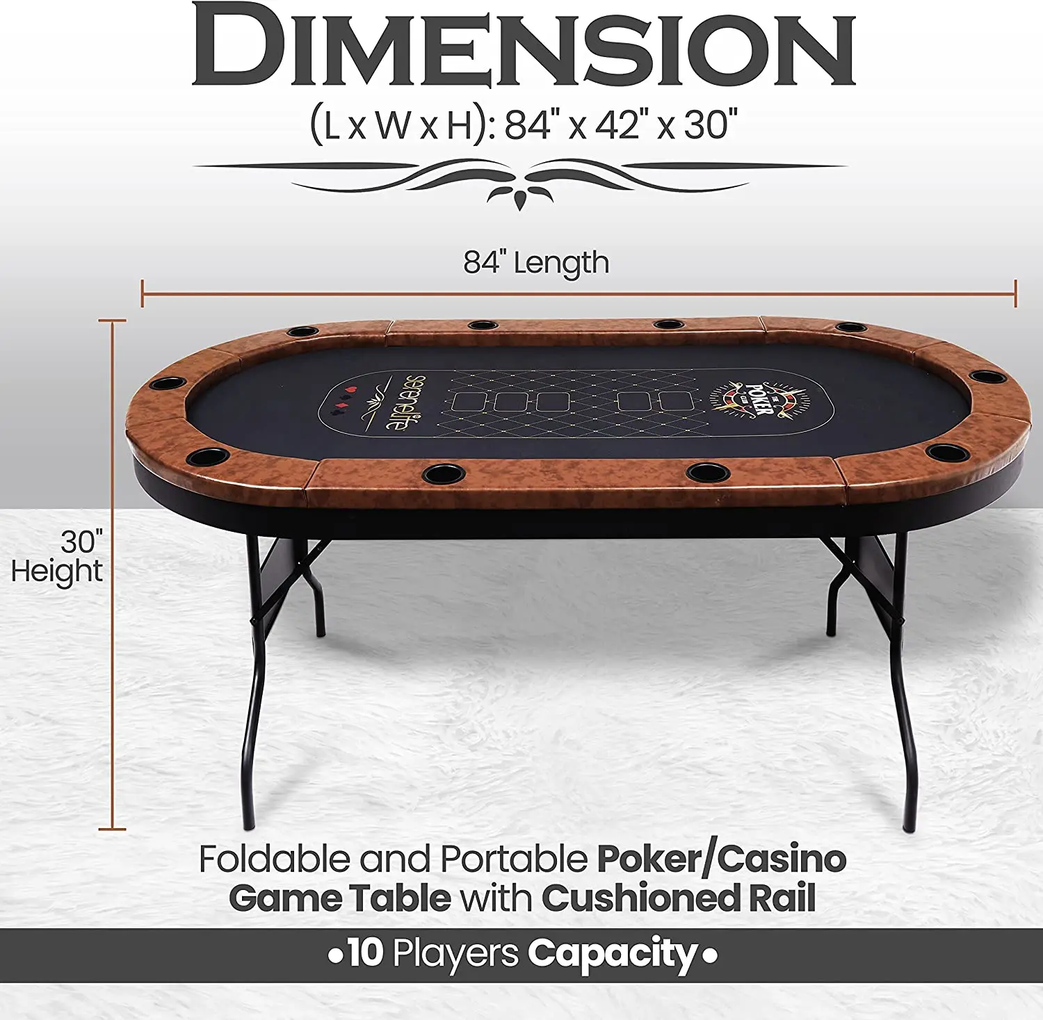 84" Deluxe 10 Player Casino Poker Table With Folding Steel Leg Buy