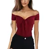 wholesale xxl size slim off the shoulder t shirts tie sexy women tops and blouses YY10258