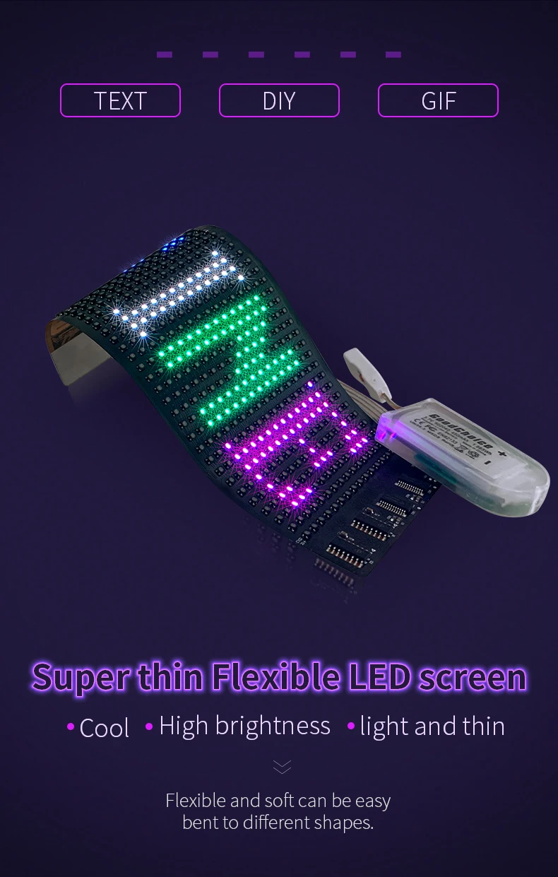 16x32 Full Color Flexible Led Display Screen Soft Led Moving Sign Board App Control Led Panel